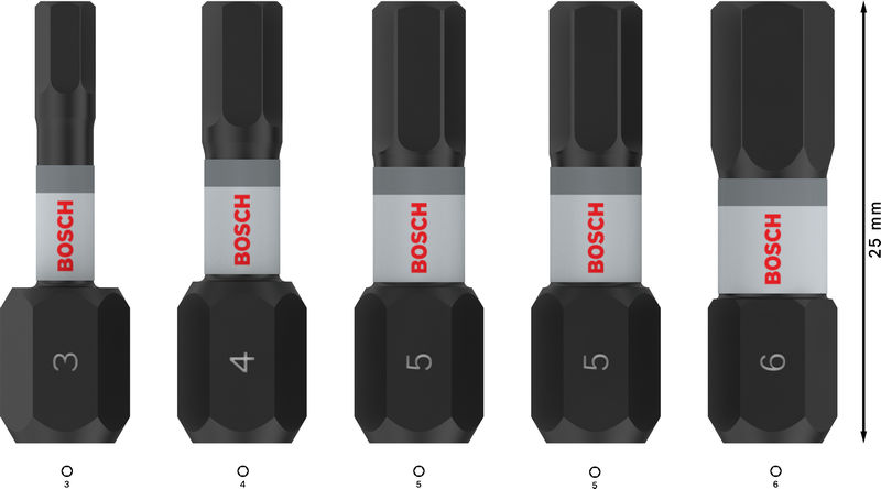 BOSCH PRO H Impact Bit Set, H3, H4, 2 x H5, H6, 25 mm, 5-tlg.
