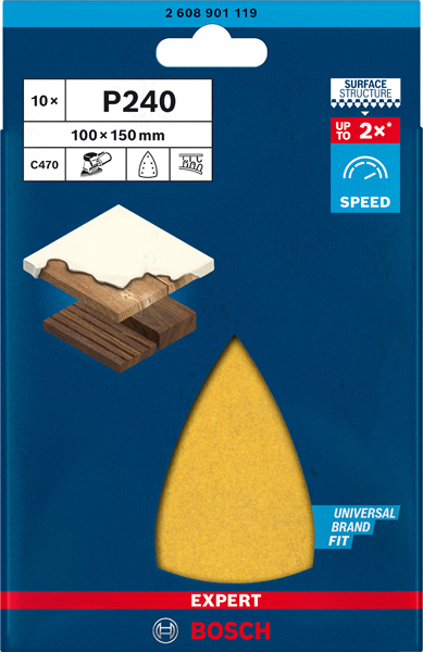 BOSCH EXPERT C470 Schleifblatt, 100x150mm, K240, 7 Löcher, 10-tlg. BOSCH EXPERT C470 Schleifblatt, 100x150mm, K240, 7 Löcher, 10-tlg.