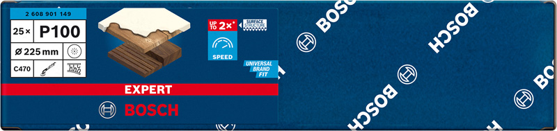BOSCH EXPERT C470 Schleifp. mit 19 Löchern für Trockenbauschl., 225 mm, K 100, 25 Stk.