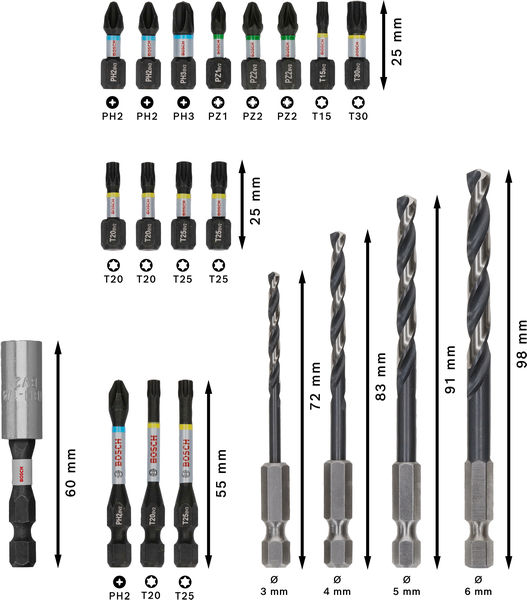 BOSCH PRO Impact Schrauberbits und Metallbohrer Set, 20-tlg.