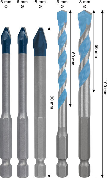 BOSCH EXPERT HEX-9 Hard Ceramic und HEX-9 Multi Construction Bohrer-Set, 6/8 mm, 5tlg. BOSCH EXPERT HEX-9 Hard Ceramic und HEX-9 Multi Construction Bohrer-Set, 6/8 mm, 5tlg.