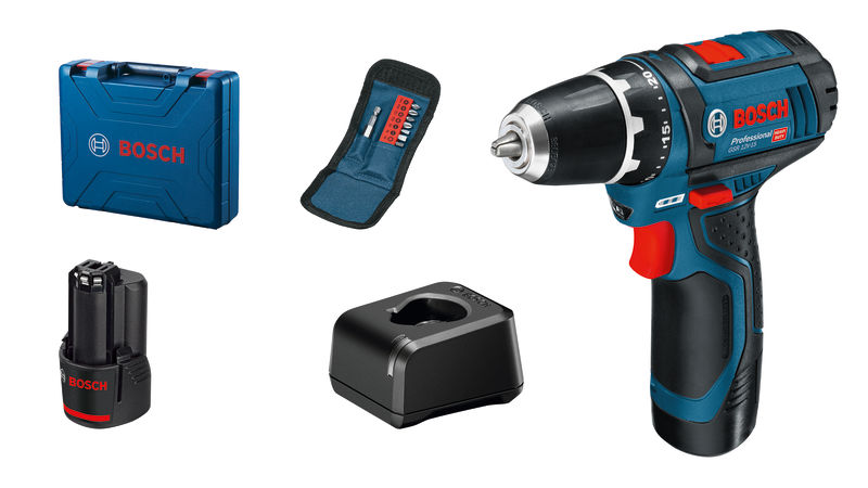 BOSCH Akku-Bohrschrauber GSR 12V-15, 2 x Akku GBA 12V 2.0Ah in L-BOXX