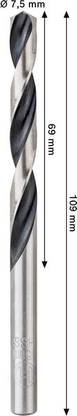 BOSCH Metal HSS Spiralbohrer, 7,5 x 69 x 109 mm, CYL-Schaft BOSCH Metal HSS Spiralbohrer, 7,5 x 69 x 109 mm, CYL-Schaft