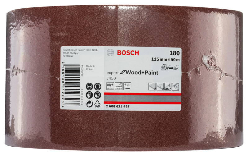 BOSCH Schleifblatt J450 Expert for Wood and Paint, 115 mm x 50 m, G180 BOSCH Schleifblatt J450 Expert for Wood and Paint, 115 mm x 50 m, G180