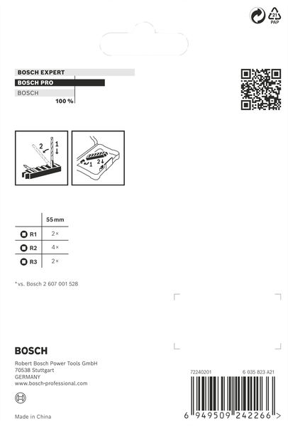 BOSCH PRO R Impact Bit Set, 2 x R1, 4 x R2, 2 x R3, 55 mm, 8-tlg