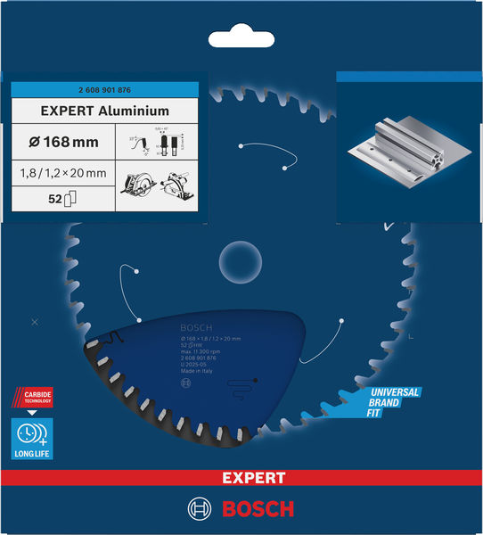 BOSCH EXPERT Aluminium Kreissägeblatt, 168x1,8/1,2x20 mm, Z52