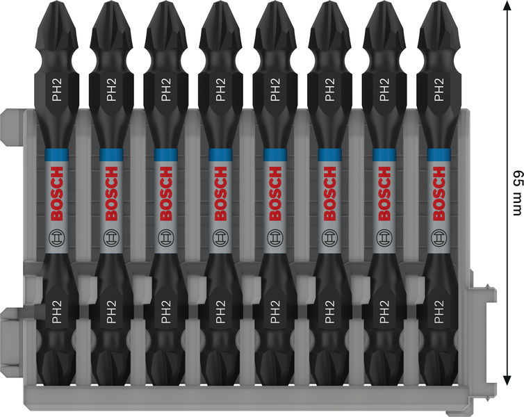 BOSCH PRO Impact Schrauberbit mit Doppelklingen und Pick and Click, PH2, 65 mm, 8-tlg. BOSCH PRO Impact Schrauberbit mit Doppelklingen und Pick and Click, PH2, 65 mm, 8-tlg.