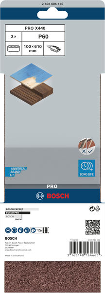 BOSCH PRO X440 Schleifband, 100 x 610 mm, 60, 3-tlg. BOSCH PRO X440 Schleifband, 100 x 610 mm, 60, 3-tlg.