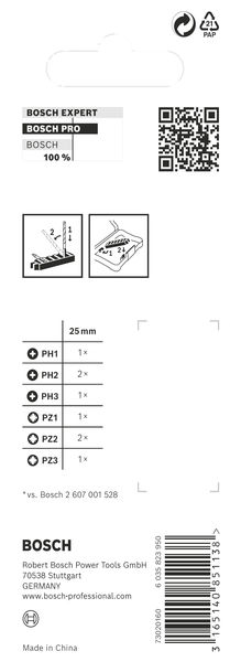 BOSCH PRO Impact Schrauberbit-Set, PH1/PH2/PH3/PZ1/PZ2/PZ3, 25 mm, 8-tlg