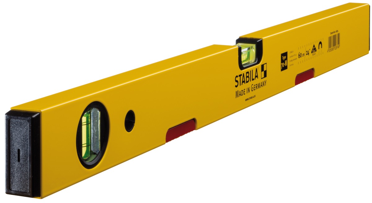 STABILA Magnet-Wasserwaage Type 70 M, 60 cm, leichtes Alu-Profil, starkes Seltenerd-Magnetsystem, 1 Horizontal-Libelle, 1 Vertikal-Libelle, Made in Germany