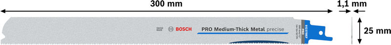BOSCH PRO Medium-Thick Metal precise S1237BEF Säbelsägeblatt, 1,1x25x300 mm, 5-tlg.