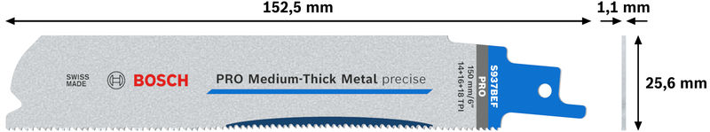 BOSCH PRO Medium-Thick Metal precise S937BEF Säbelsägeblatt, 1,1 x 25 x 150 mm, 5-tlg. BOSCH PRO Medium-Thick Metal precise S937BEF Säbelsägeblatt, 1,1 x 25 x 150 mm, 5-tlg.