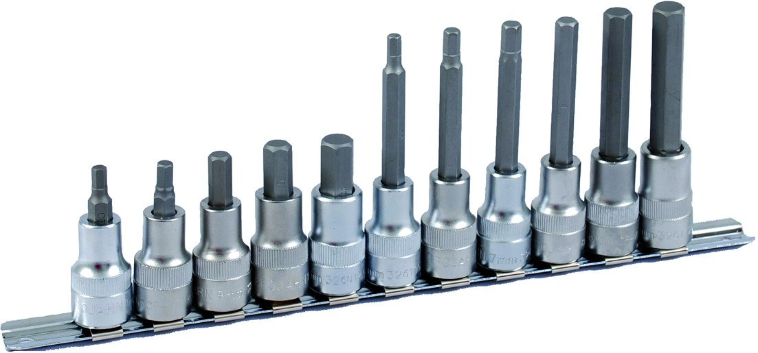 PROJAHN 1/2" Bit Stecknuss Satz auf Schiene 11tlg 6-kant, 60 + 100mm