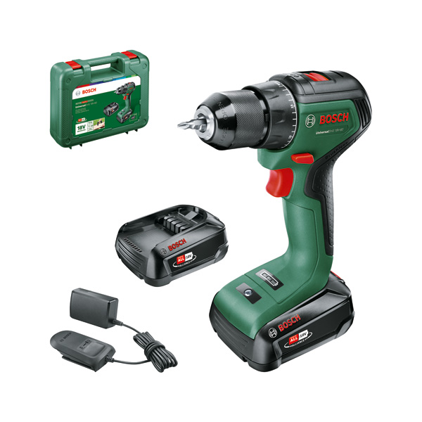 BOSCH Akku-Bohrschrauber UniversalDrill 18V-60, 2 x Akku PBA 18V 2.0Ah, Tragekoffer