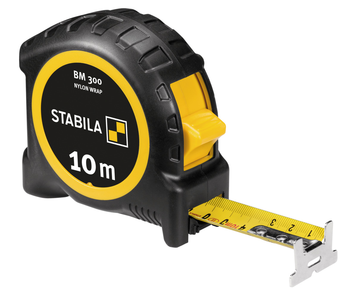 STABILA Taschenbandmaß BM 300, 10 m, Maßband mit doppelseitiger 1000er-Skala, metrisch, bruchsicheres PC/ABS-Gehäuse, SPIKES-Haken, Stahlband mit NYLON-WRAP-Ummantelung, Gürtel-Clip, MID-Genauigkeit STABILA Taschenbandmaß BM 300, 10 m, Maßband mit doppelseitiger 1000er-Skala, metrisch, bruchsicheres PC/ABS-Gehäuse, SPIKES-Haken, Stahlband mit NYLON-WRAP-Ummantelung, Gürtel-Clip, MID-Genauigkeit