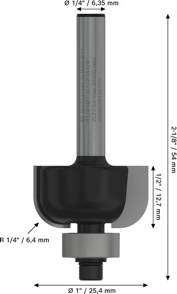 BOSCH PRO Hohlkehlfräser, L 1/4", Schaft 1/4" BOSCH PRO Hohlkehlfräser, L 1/4", Schaft 1/4"