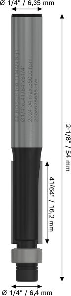 BOSCH PRO Bündigfräser mit untenlieg. Führungskugellager, Ø 1/4"xL 21/32", Schaft 1/4"