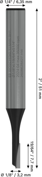 BOSCH PRO Nutfräser, einschneidig, Ø 1/8" x L 19/64", Schaft 1/4"