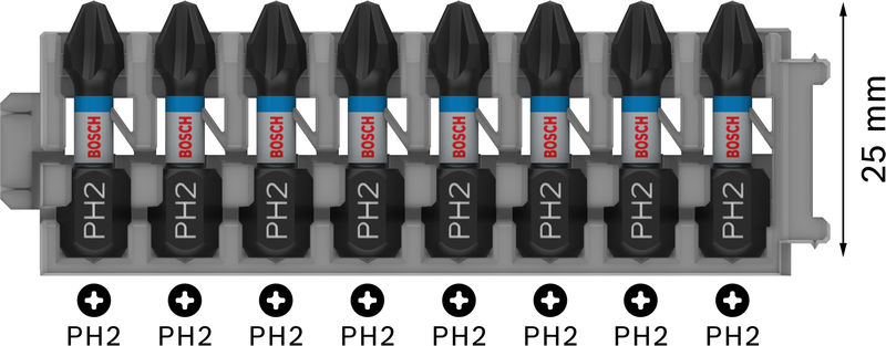 BOSCH PRO Phillips Impact Bit, PH2, 25 mm, 8-tlg. BOSCH PRO Phillips Impact Bit, PH2, 25 mm, 8-tlg.