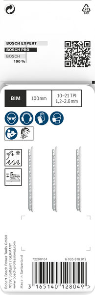 BOSCH PRO Metal thick and thin T123XF Stichsägeblatt, 100 mm, 3-tlg.