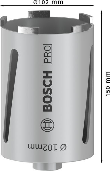 BOSCH PRO Trockenbohrkrone, 102 x 150 mm, G 1/2 Zoll BOSCH PRO Trockenbohrkrone, 102 x 150 mm, G 1/2 Zoll