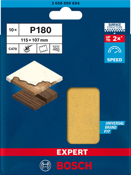 BOSCH EXPERT C470 Schleifblatt, 115x107mm, K180, 6 Löcher, 10-tlg. BOSCH EXPERT C470 Schleifblatt, 115x107mm, K180, 6 Löcher, 10-tlg.