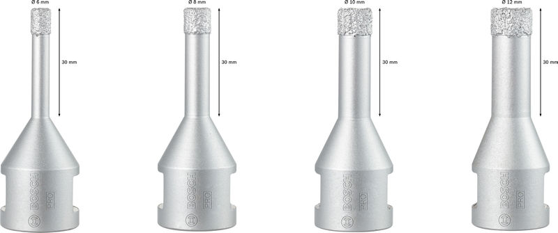 BOSCH PRO Ceramic Trockenbohrkronen-Set, 6x30, 8x30, 10x30, 12x30 mm, M14, 4-tlg.