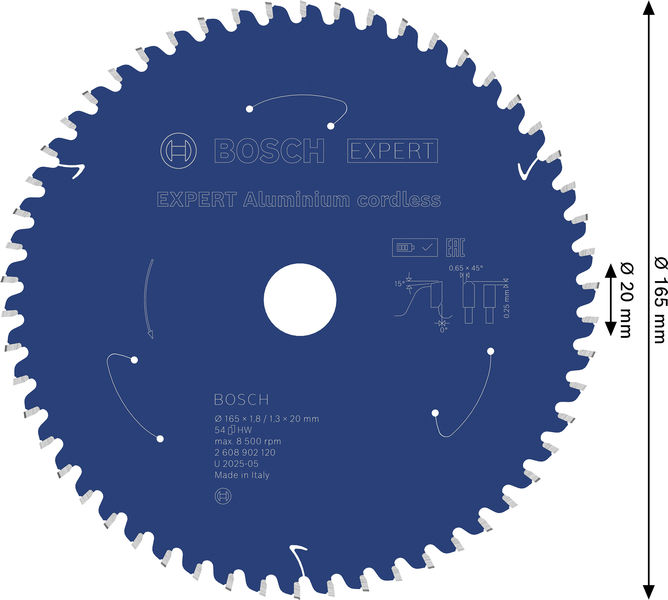 BOSCH EXPERT Aluminium Kreissägeblatt, 165x20 mm, Z54