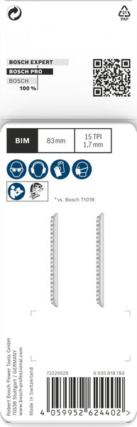 BOSCH PRO Laminate clean T101BIF Stichsägeblatt, 83 mm, 2-tlg. BOSCH PRO Laminate clean T101BIF Stichsägeblatt, 83 mm, 2-tlg.