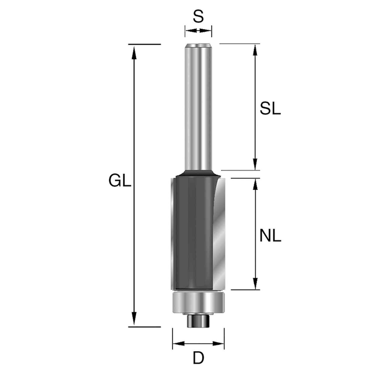BRÜCK HW-Bündigfräser Typ 280 Z2 D=12,7mm,NL=25,4mm,GL=68mm,S=8x32mm BRÜCK HW-Bündigfräser Typ 280 Z2 D=12,7mm,NL=25,4mm,GL=68mm,S=8x32mm