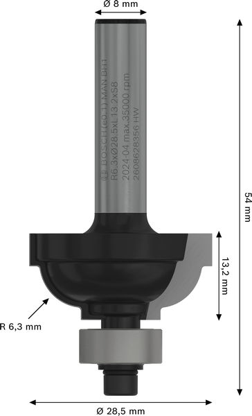 BOSCH PRO Profilfräser klassisch, R 6,3, Schaft 8 mm BOSCH PRO Profilfräser klassisch, R 6,3, Schaft 8 mm