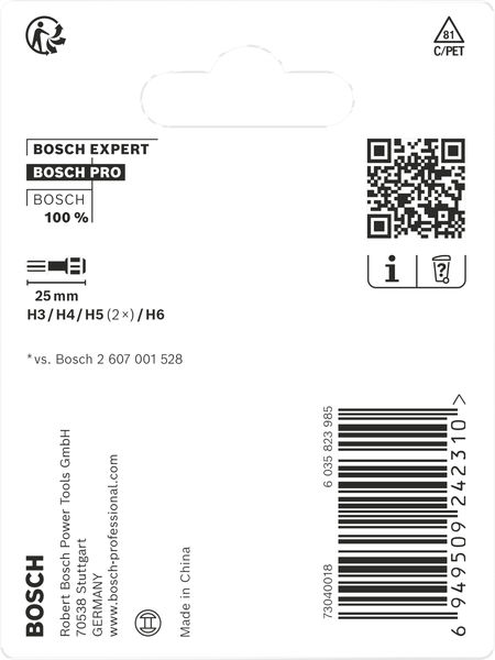 BOSCH PRO H Impact Bit Set, H3, H4, 2 x H5, H6, 25 mm, 5-tlg. BOSCH PRO H Impact Bit Set, H3, H4, 2 x H5, H6, 25 mm, 5-tlg.