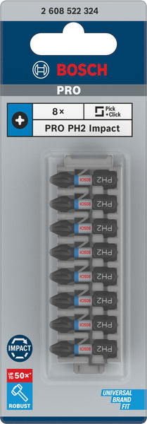 BOSCH PRO Phillips Impact Bit, PH2, 25 mm, 8-tlg. BOSCH PRO Phillips Impact Bit, PH2, 25 mm, 8-tlg.