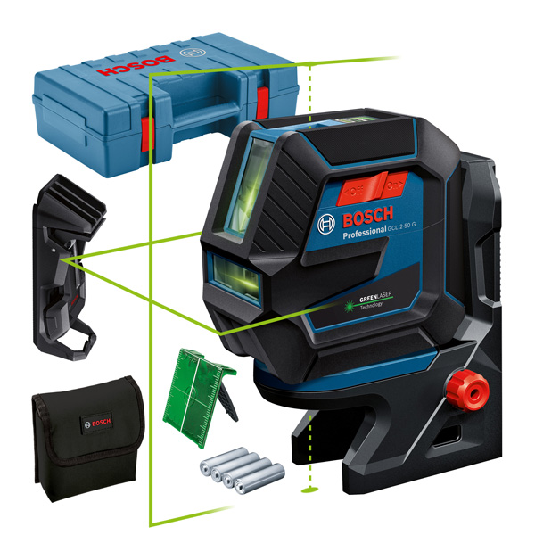 BOSCH Kombilaser GCL 2-50 G mit Deckenklemme und Handwerkerkoffer
