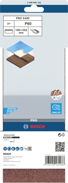 BOSCH PRO X440 Schleifband, 100 x 552 mm, G60, 3-tlg.