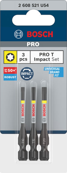 BOSCH PRO Torx Impact Bit Set, T10, T15, T20, 55 mm, 3-tlg.