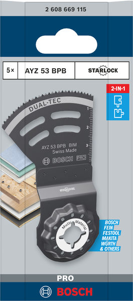 BOSCH PRO AYZ 53 BPB Dual-Tec Blatt für Multifunktionswerkzeuge, 53 x 40 mm, 5-tlg. BOSCH PRO AYZ 53 BPB Dual-Tec Blatt für Multifunktionswerkzeuge, 53 x 40 mm, 5-tlg.