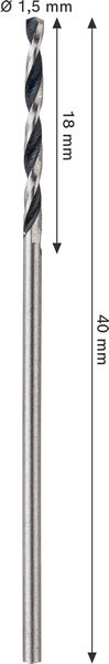 BOSCH Metal HSS Spiralbohrer, 1,5 x 18 x 40 mm, CYL-Schaft, 2-teilig