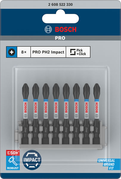 BOSCH PRO Phillips Impact Bit, PH2, 55 mm, 8-tlg.