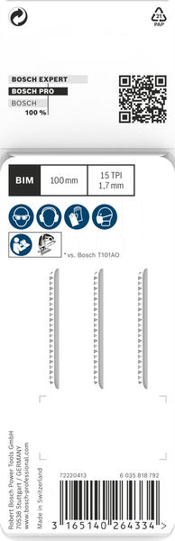 BOSCH PRO Hardwood clean T101AIF Stichsägeblatt, 100 mm, 3-tlg.
