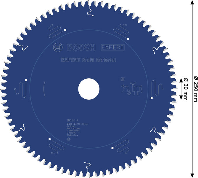 BOSCH EXPERT Multi Material Kreissägeblatt, 250x2,4/1,8x30 mm, Z80