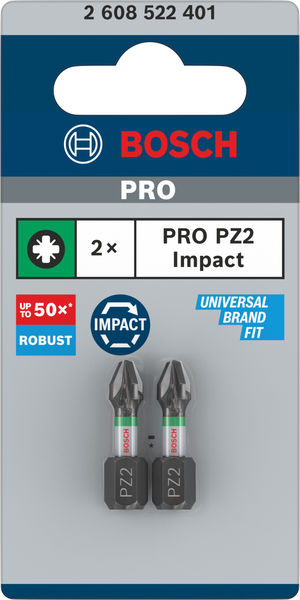 BOSCH PRO Pozidriv Impact Bit, PZ2, 25 mm, 2-tlg. BOSCH PRO Pozidriv Impact Bit, PZ2, 25 mm, 2-tlg.
