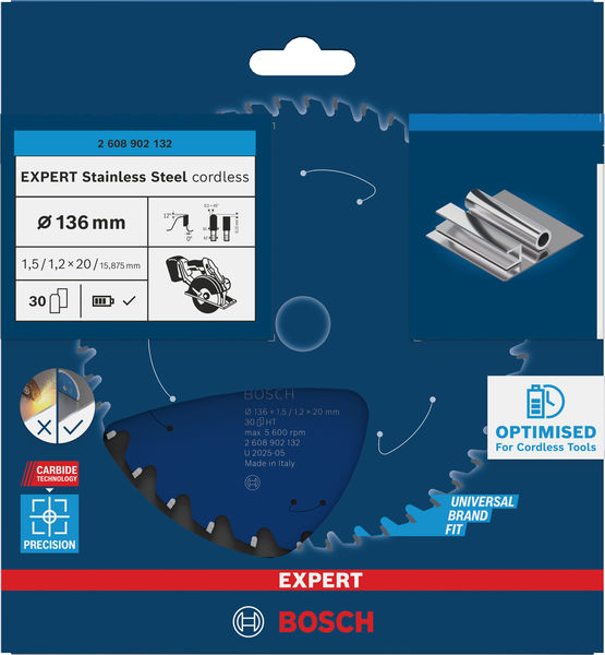BOSCH EXPERT Stainless Steel Kreissägeblatt, 136x20 mm, Z30