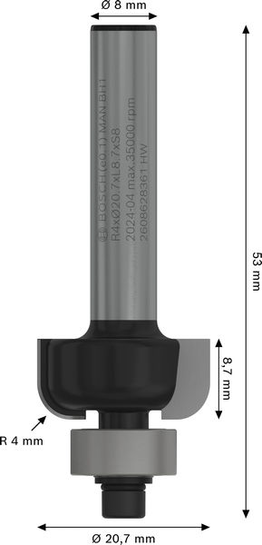 BOSCH PRO Hohlkehlfräser, R 4, Schaft 8 mm BOSCH PRO Hohlkehlfräser, R 4, Schaft 8 mm