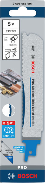 BOSCH PRO Medium-Thick Metal precise S937BEF Säbelsägeblatt, 1,1 x 25 x 150 mm, 5-tlg. BOSCH PRO Medium-Thick Metal precise S937BEF Säbelsägeblatt, 1,1 x 25 x 150 mm, 5-tlg.