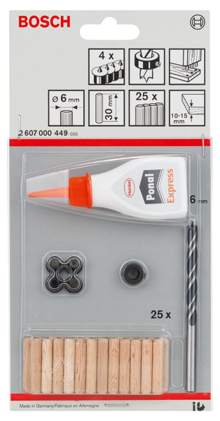 BOSCH 32-tlg. Holzdübel-Set, 6 mm BOSCH 32-tlg. Holzdübel-Set, 6 mm