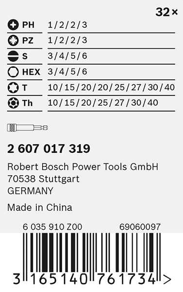 BOSCH 32-teiliges Schrauberbit-Set, PH, PZ, H, T und Quick Change-Universalhalter