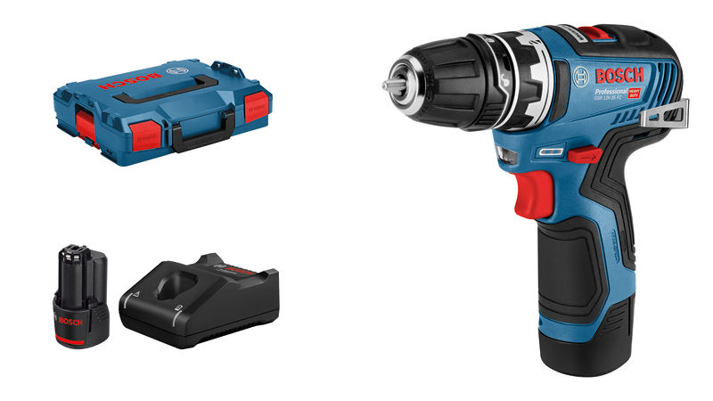 BOSCH Akku-Bohrschrauber GSR 12V-35 FC, mit 2 x 3.0 Ah Li-Ion Akku, 1 Aufsatz, L-BOXX