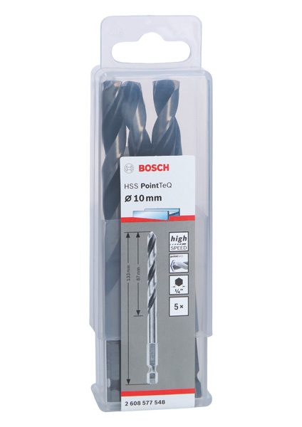 BOSCH HSS PointTeQ Sechskantbohrer 10,0 mm, 5-tlg. BOSCH HSS PointTeQ Sechskantbohrer 10,0 mm, 5-tlg.