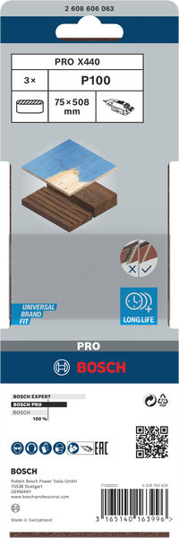 BOSCH PRO X440 Schleifband, 75 x 508 mm, G100, 3-tlg. BOSCH PRO X440 Schleifband, 75 x 508 mm, G100, 3-tlg.